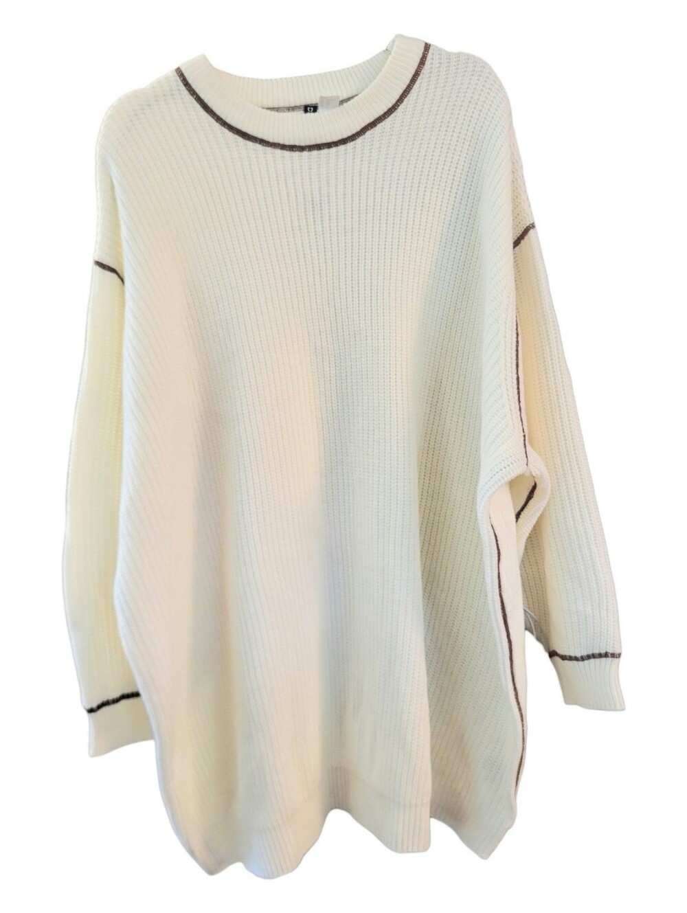 NWT H&M Divided Cream Crewneck Sweater with Brown Contrast Stitching - Size 4X